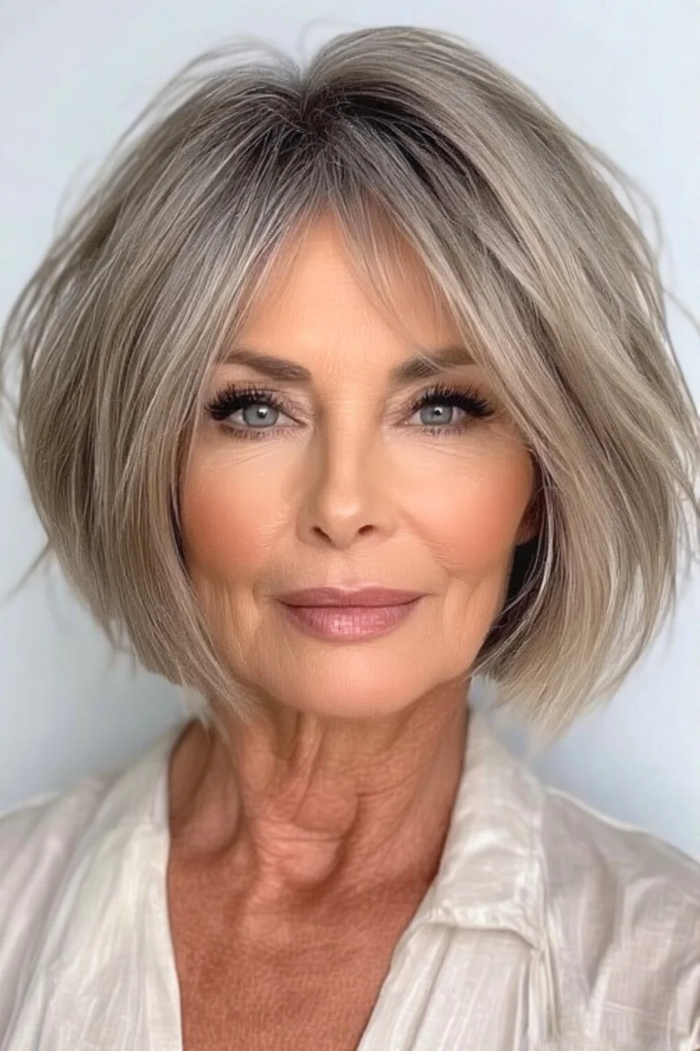 A-line bob haircut with a longer front and shorter back.