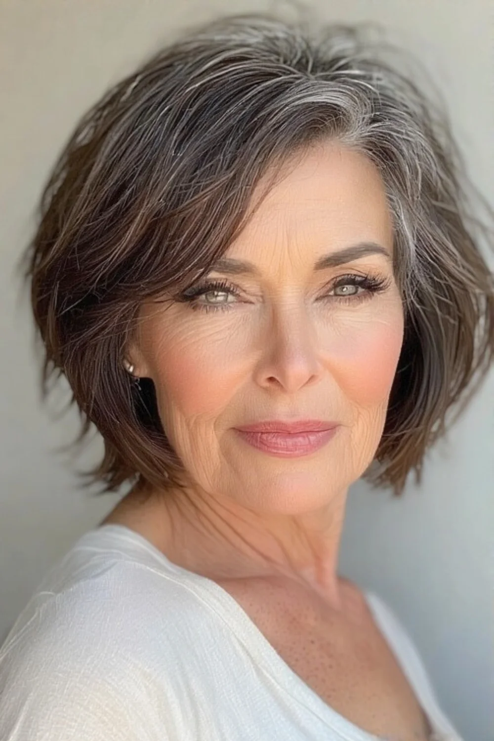 Bob haircut with soft waves for a relaxed, effortless vibe.