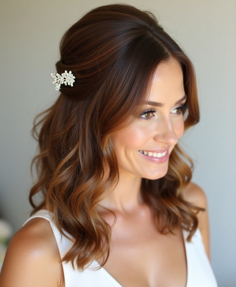 elegant half up bouffant curls