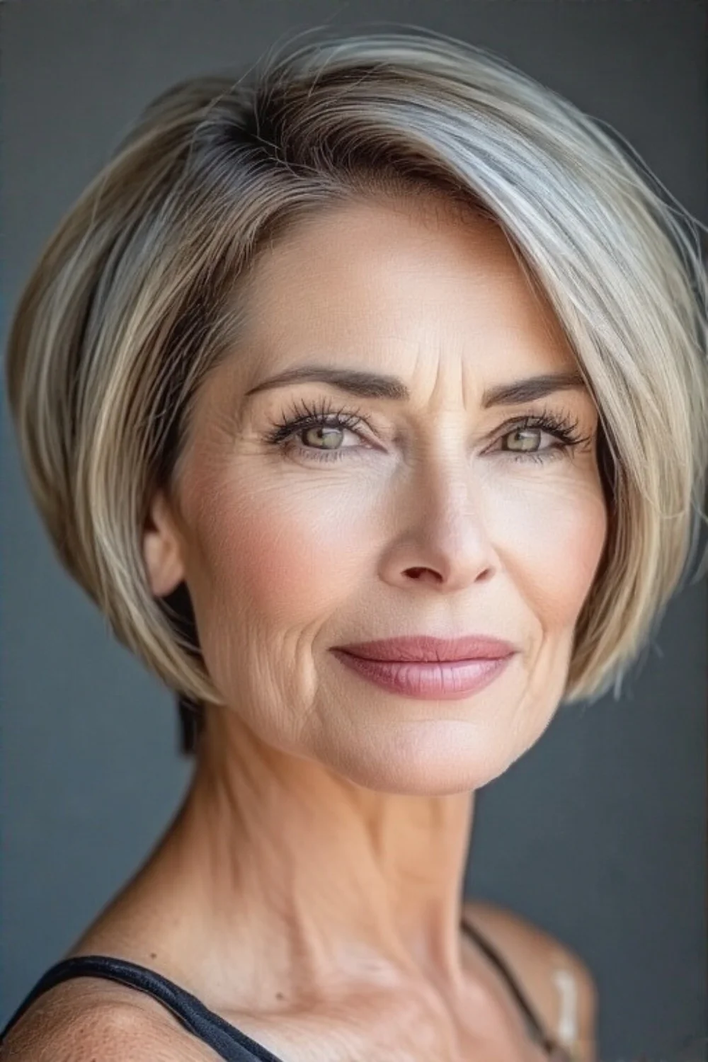 Inverted bob haircut with stacked layers at the back for added shape.