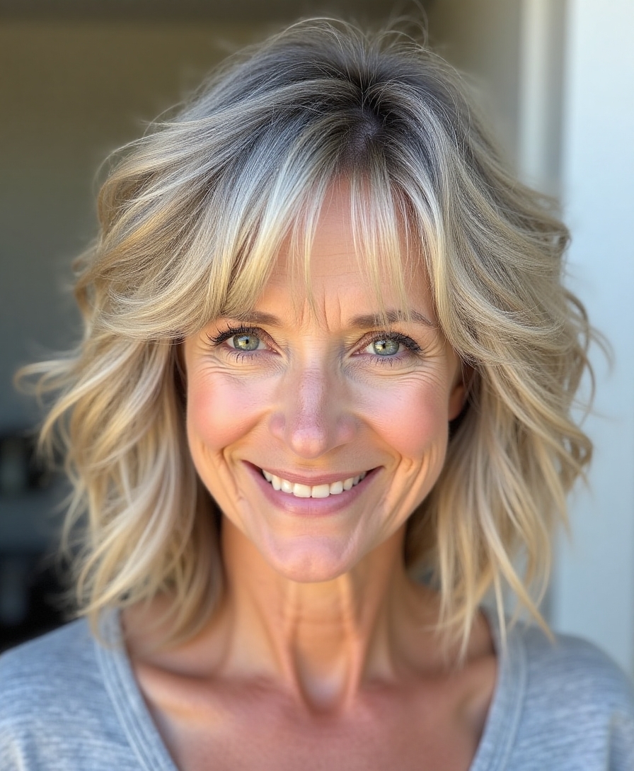 messy lob with bangs