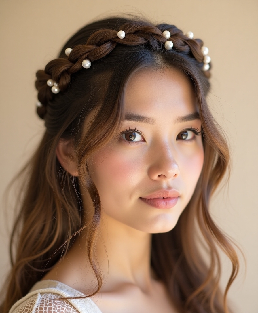 pearls enhance braided crown