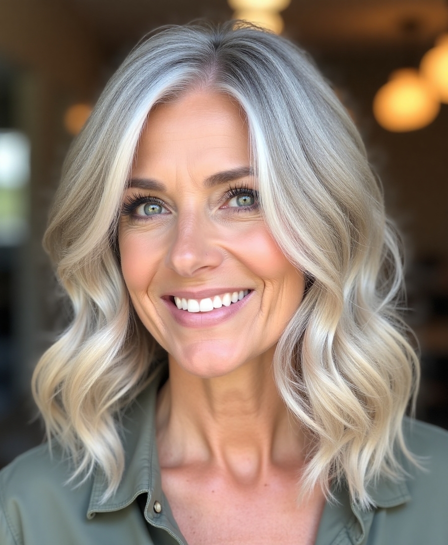 polished waves with bangs