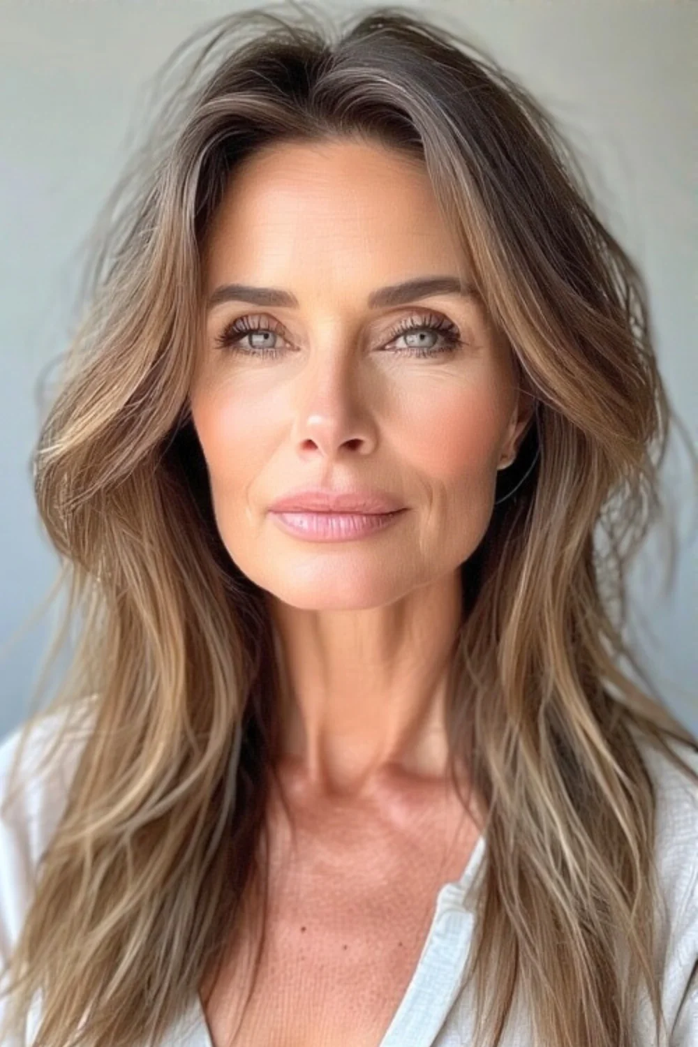 Bob haircut with side-swept bangs that beautifully frame the face.
