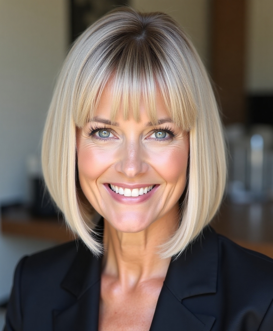 sleek bob with bangs