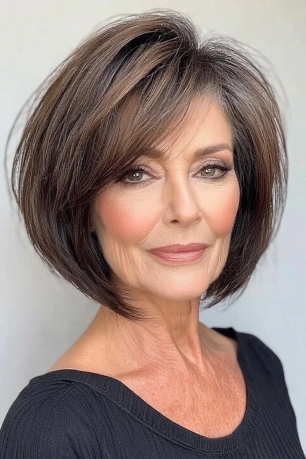 Textured layered bob haircut for extra movement and volume.