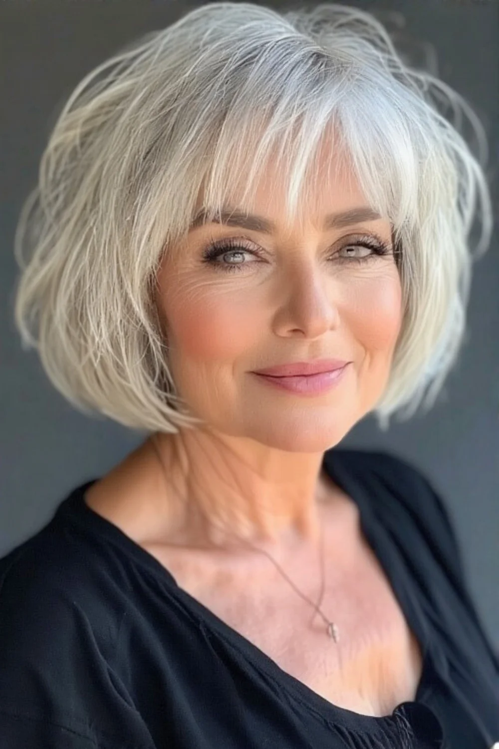 Tousled bob style that looks chic and carefree.