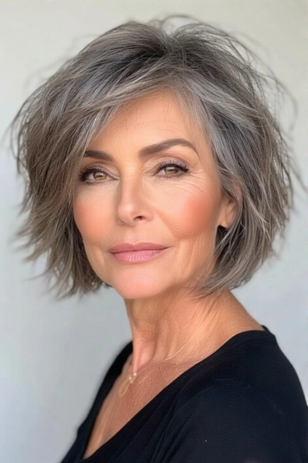 Wispy bob with light, airy layers for a soft and flattering finish.