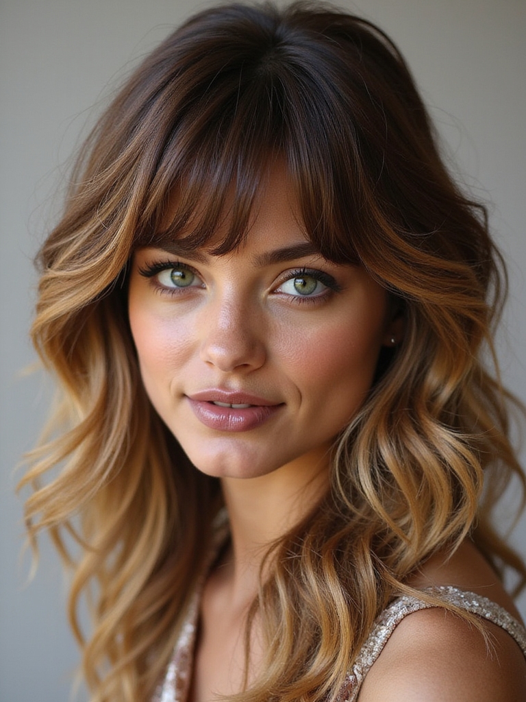 bangs enhance shag hairstyle