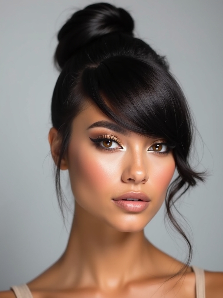bangs enhance sleek buns
