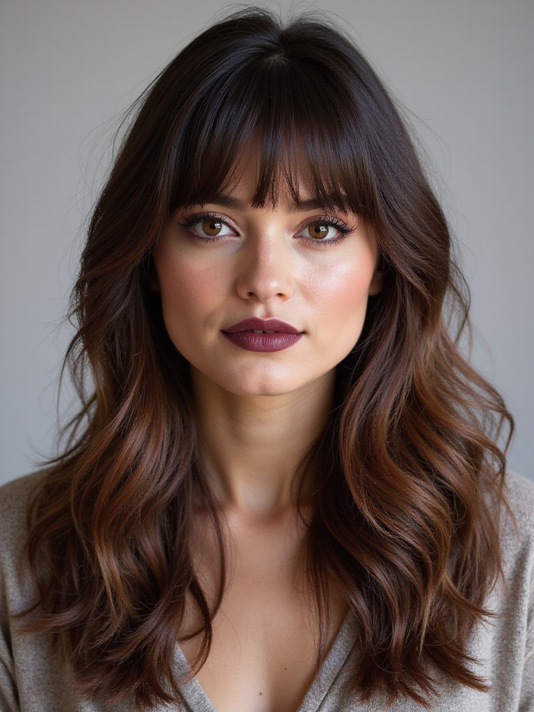 boho chic long hair bangs