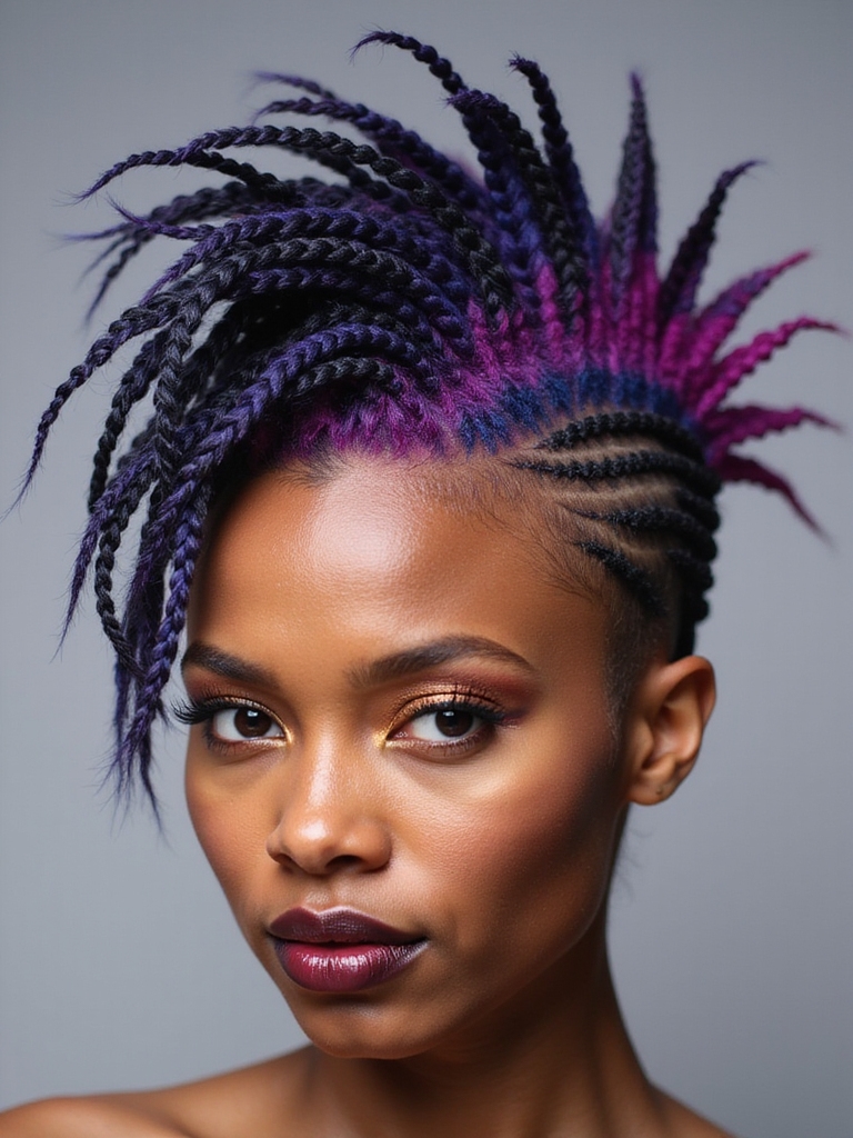 bold multicolored braided faux hawk