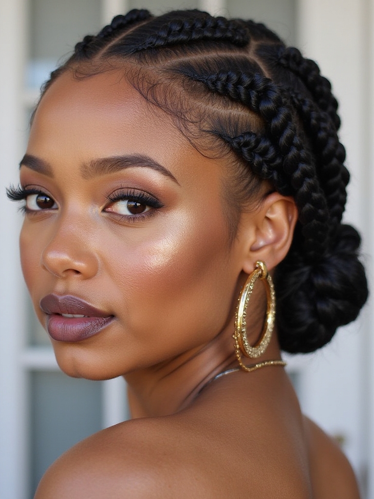 braided hairstyle with hoops