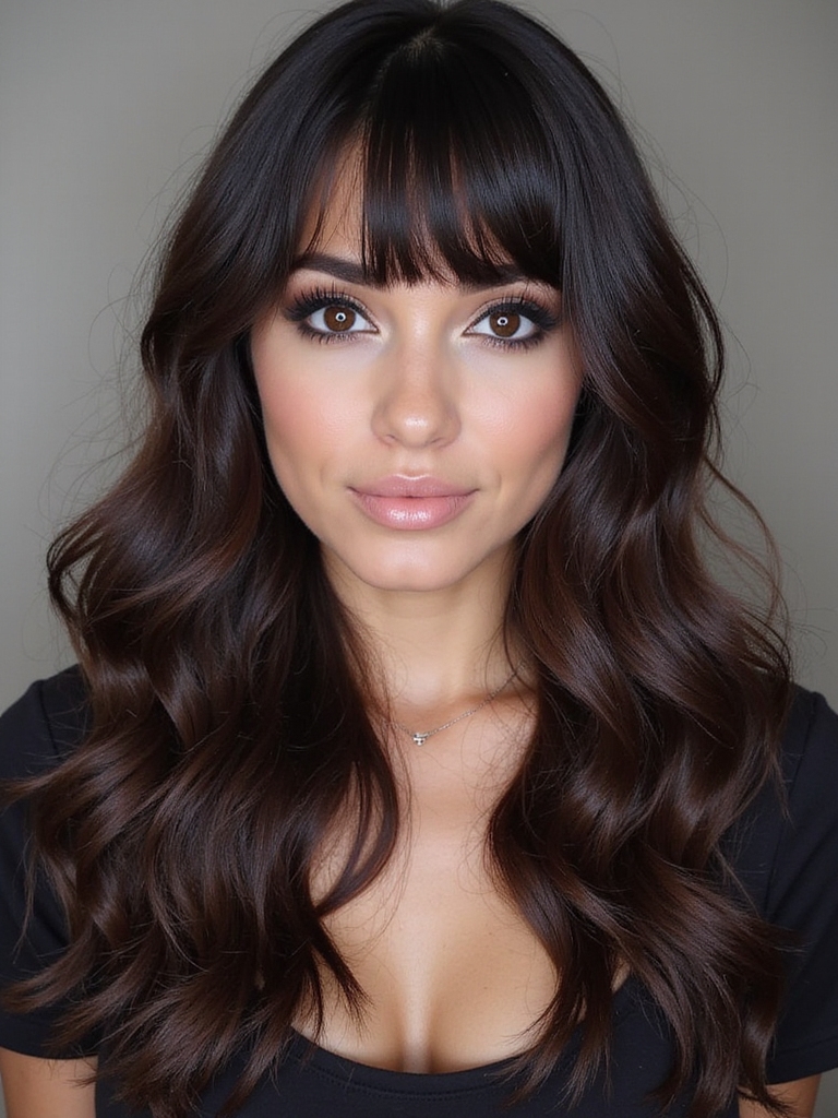 celebrity long hair bangs