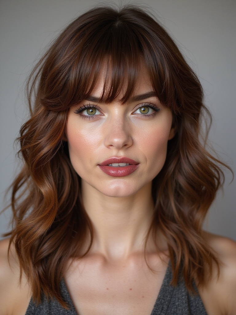 cheekbone grazing bangs elegance