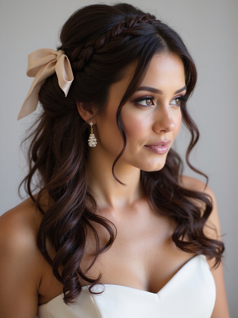 elegant ribbon tied braids