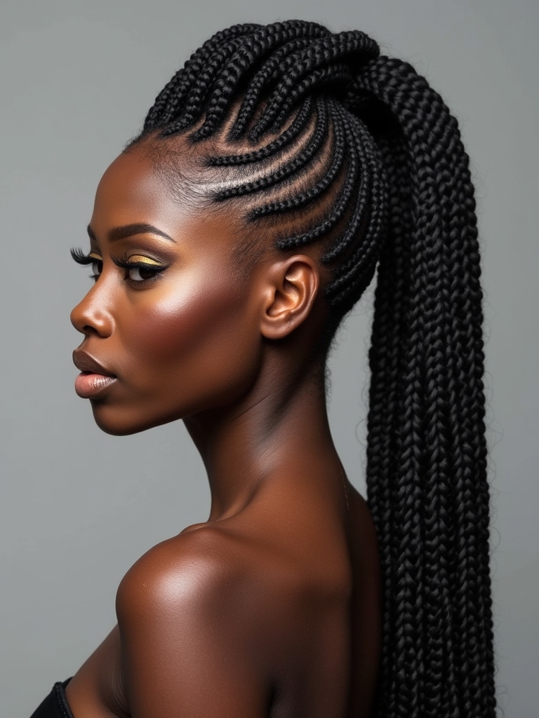 high ponytail mohawk braids