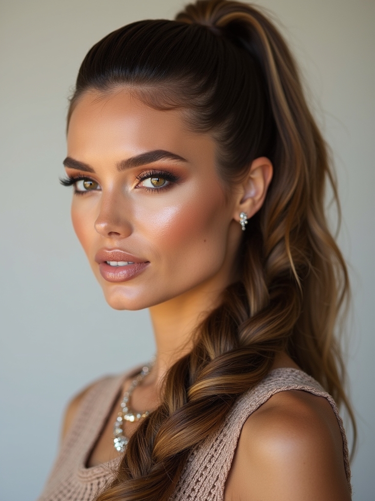 high ponytail with fishtail