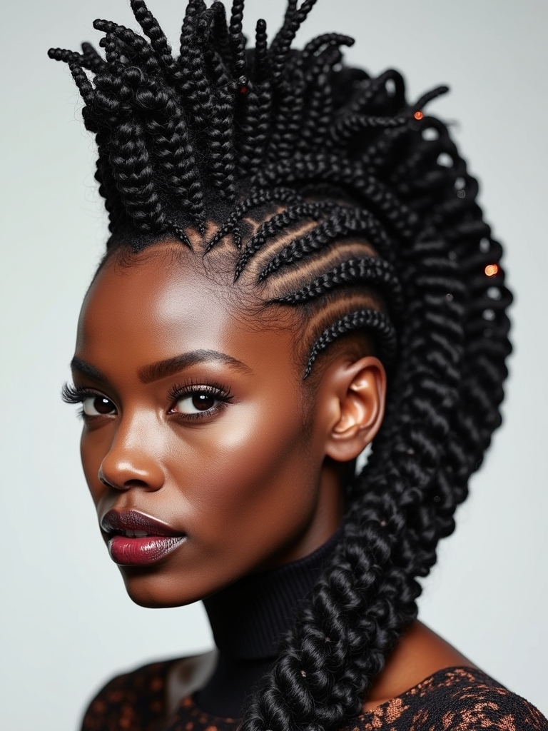 intricate cornrow mohawk design