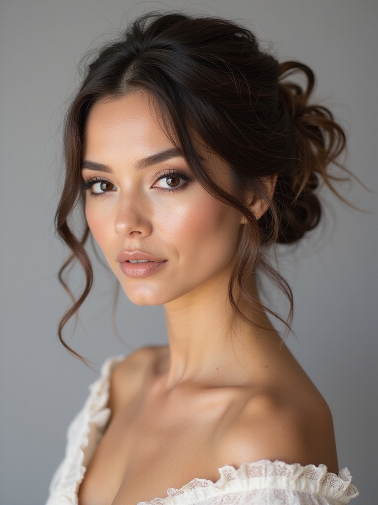 messy bun with tendrils