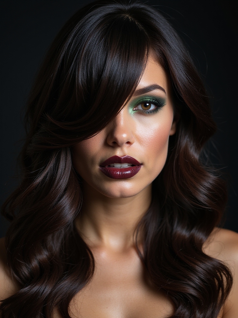 side swept long hair elegance