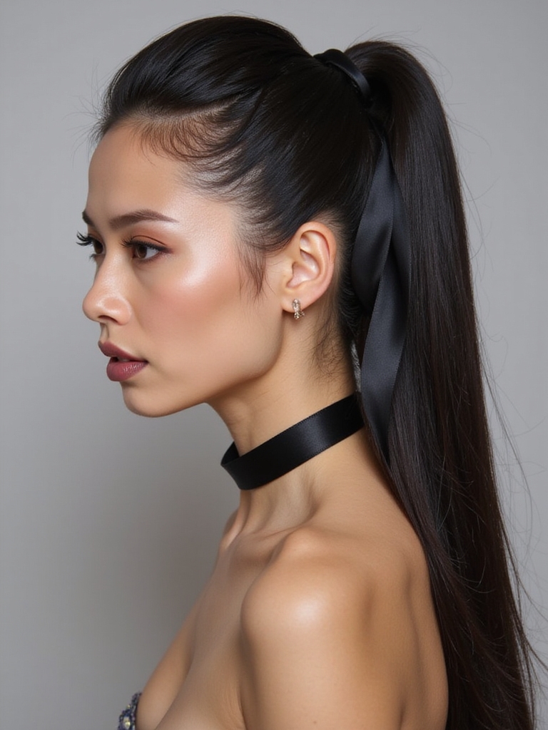 sleek ponytail ribbon styling