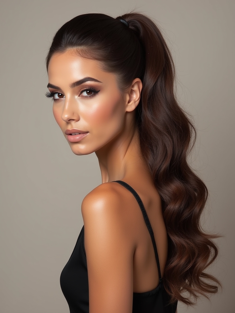 sleek ponytail with waves