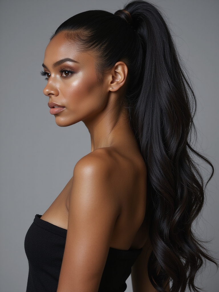 sleek shiny high ponytail