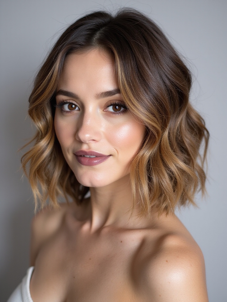 sophisticated wavy bob highlights