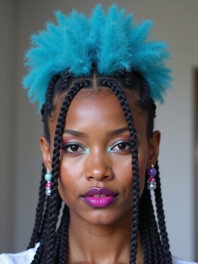 vibrant braided mohawk style