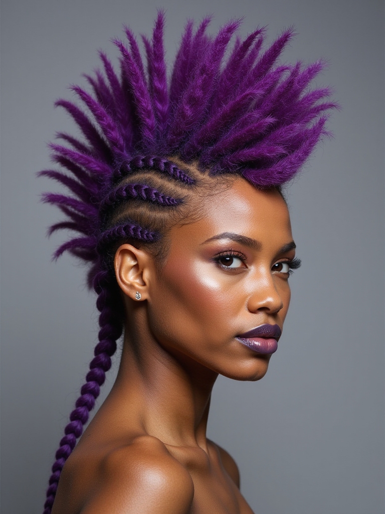 vibrant mohawk with braids
