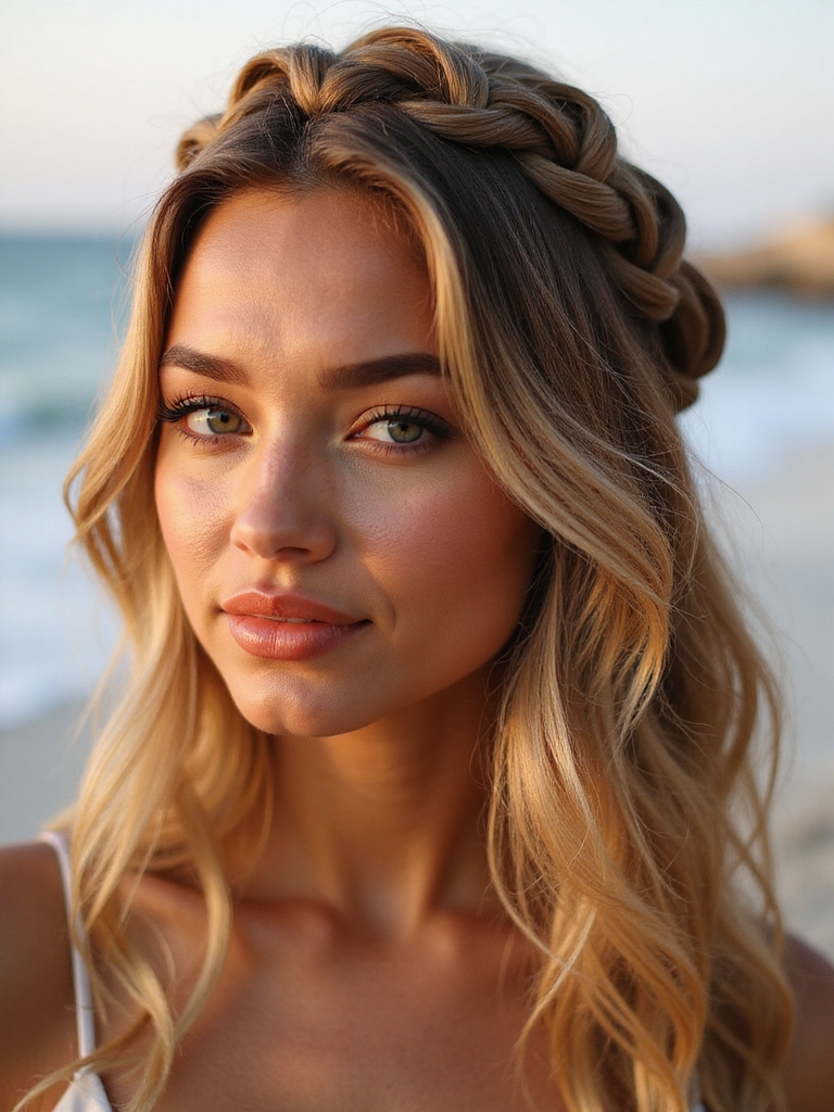 braided crown beach hairstyle