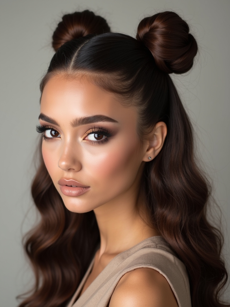 cute space buns hairstyle