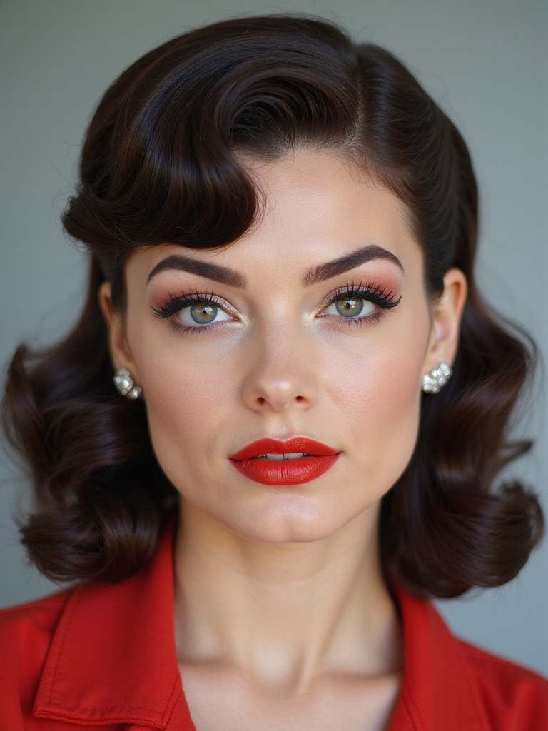 pin up style rolled bangs