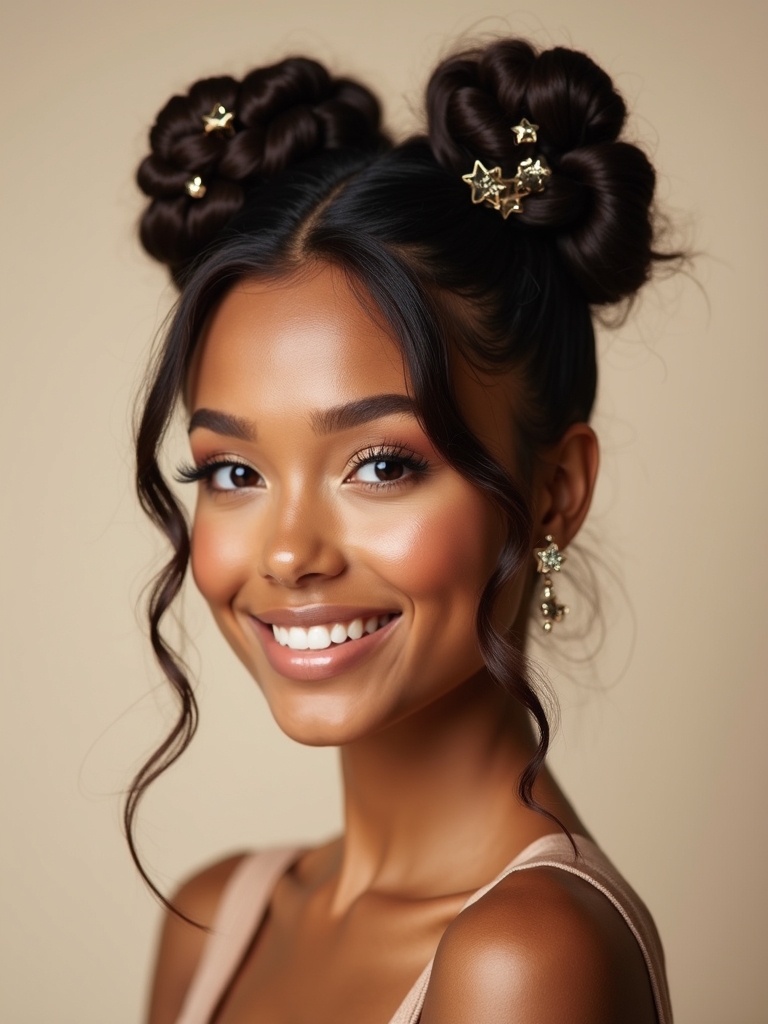 playful half up space buns