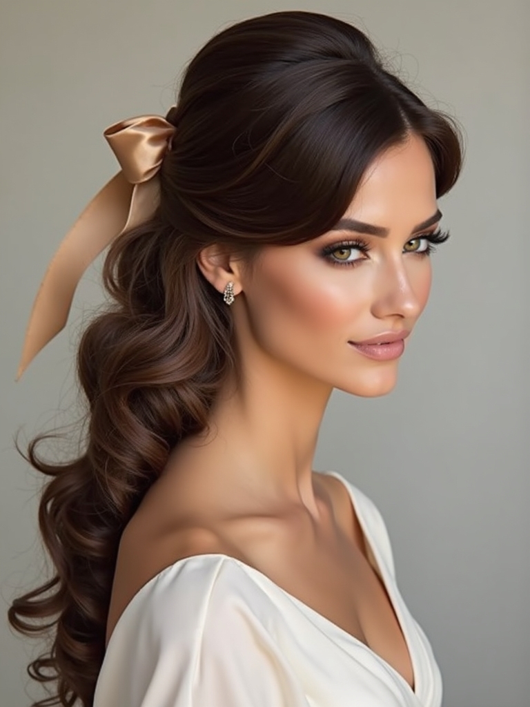 ribbon wrapped half up hairstyle