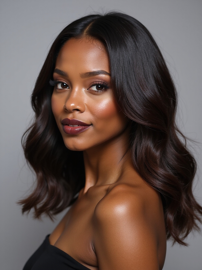sleek healthy relaxed hair