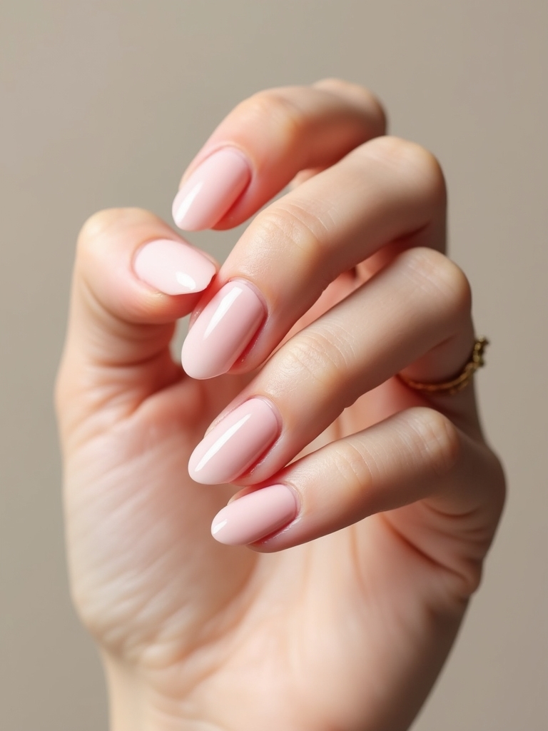 airy glossy sheer pink almond nails