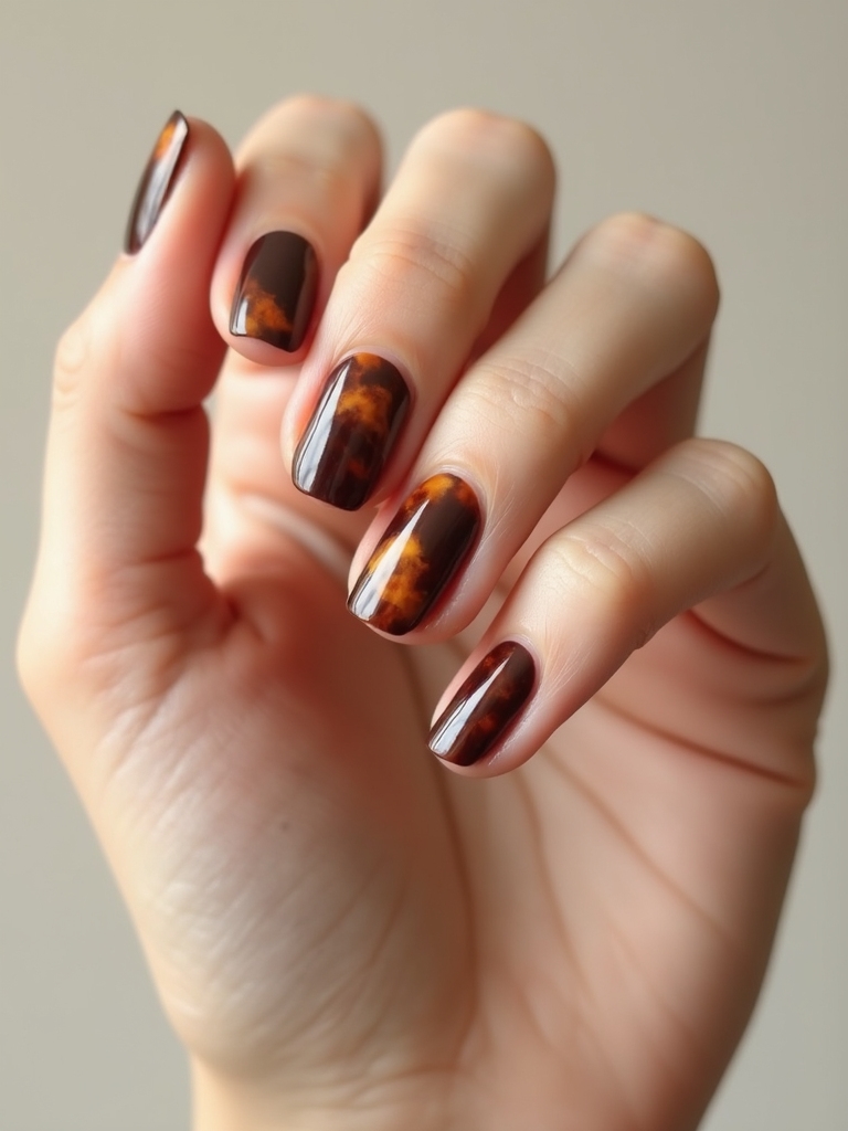 amber tinted glossy tortoiseshell nails
