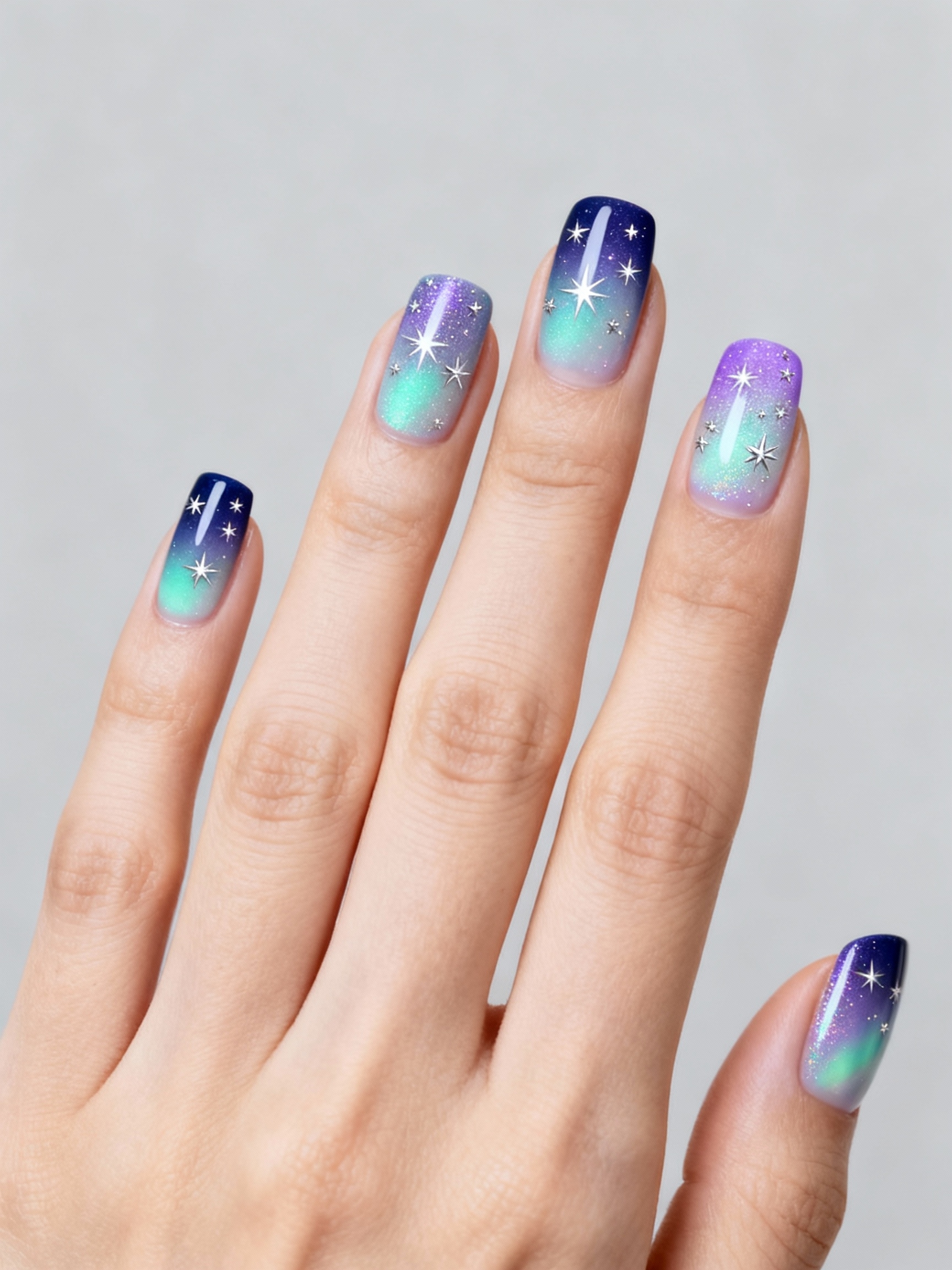 aurora inspired sheer ombr manicure