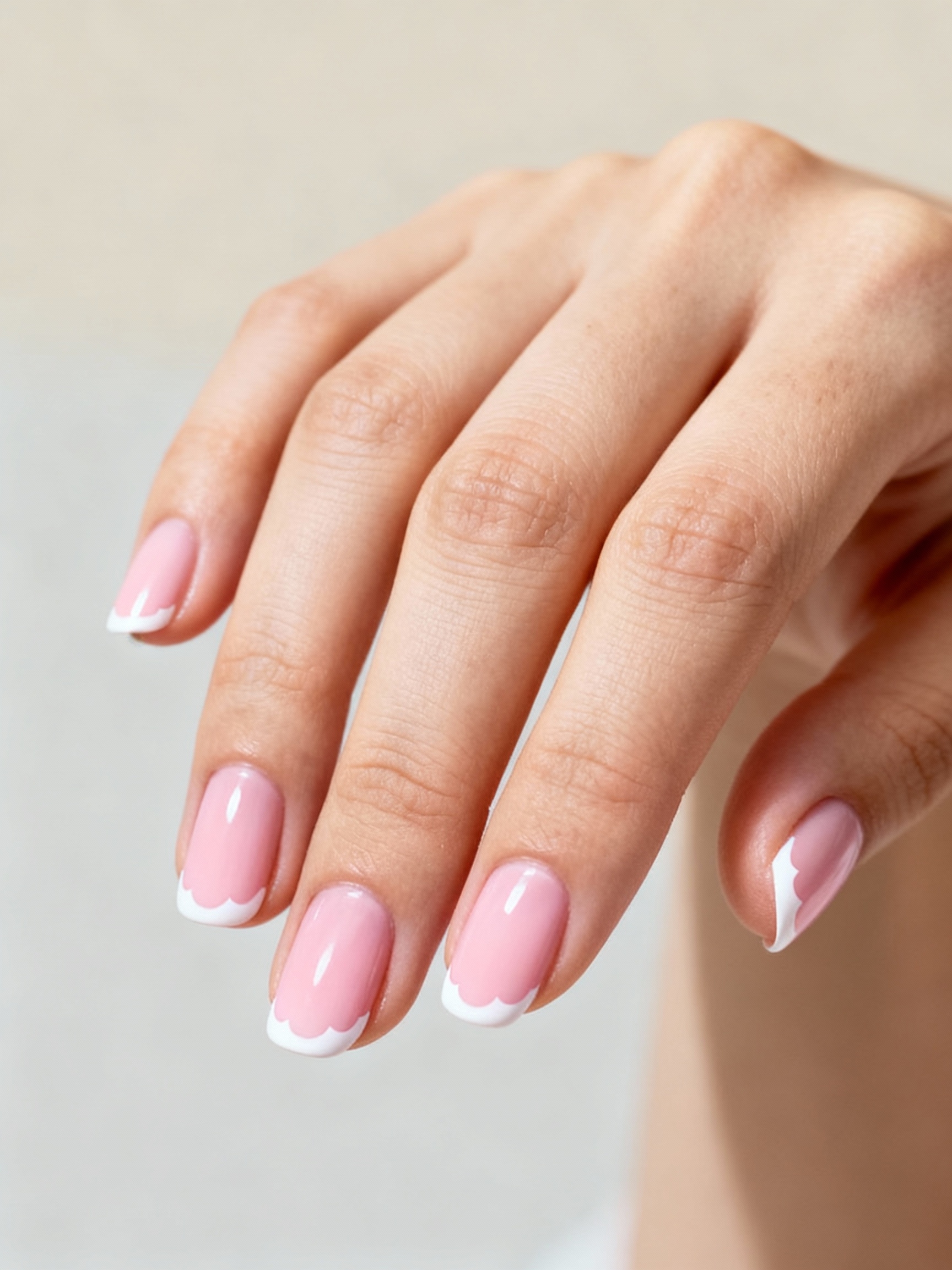 ballet pink scalloped glossy tips