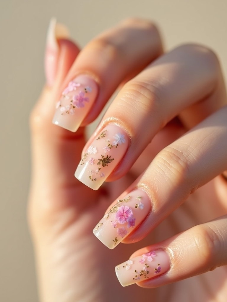 beach inspired dried floral nails