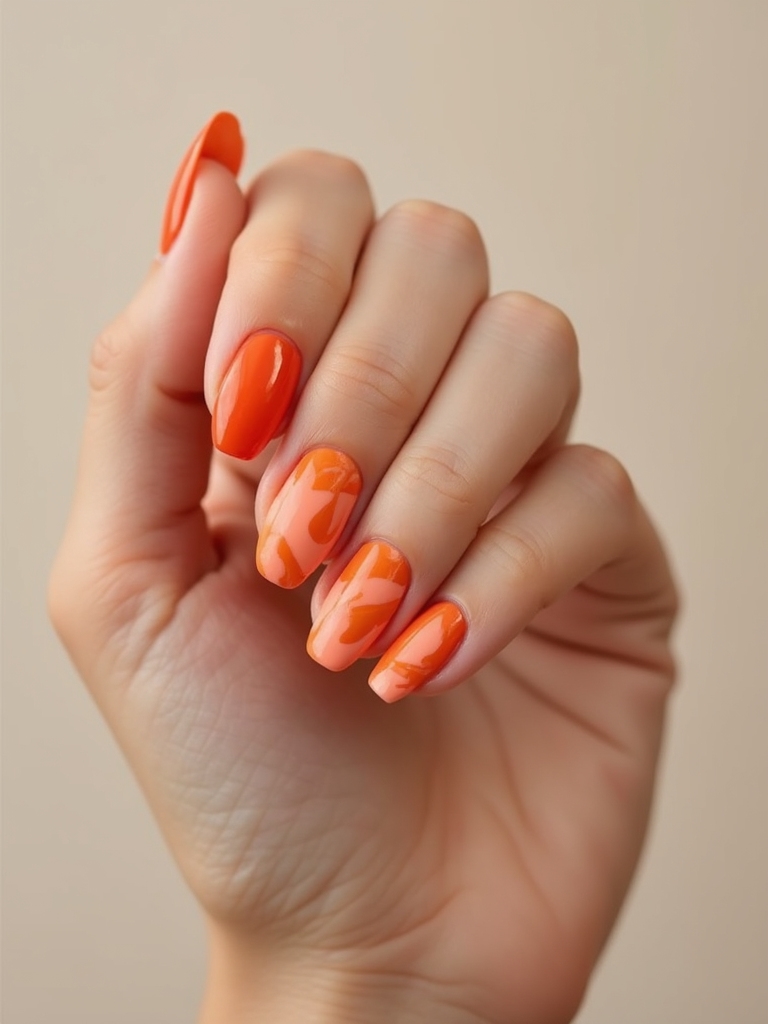 bold orange swirl manicure