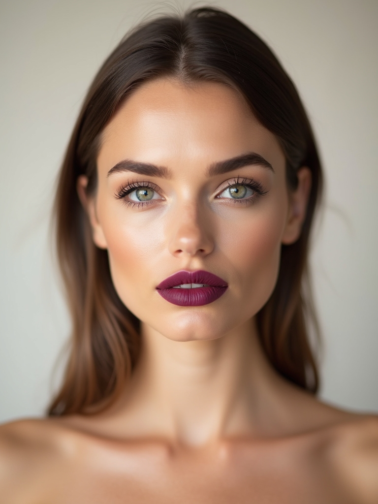 bold plum lips minimal skin