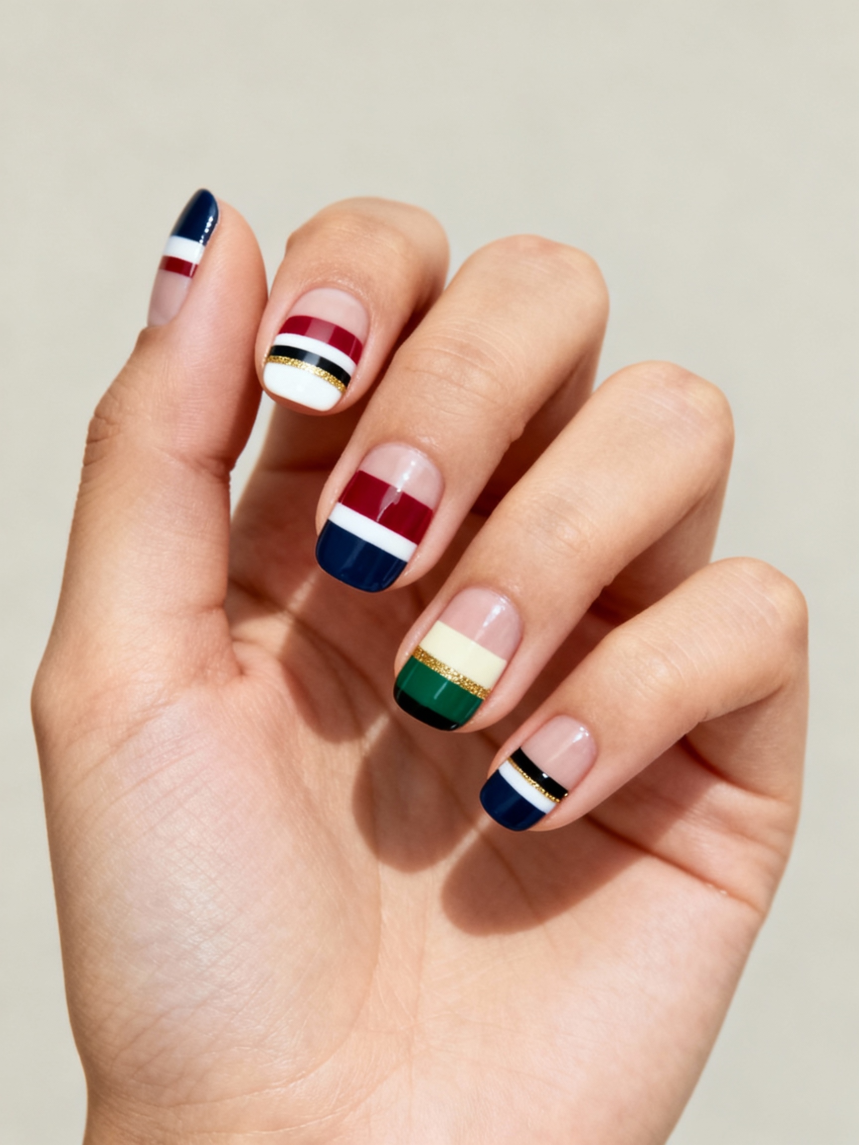 bold team striped square nails