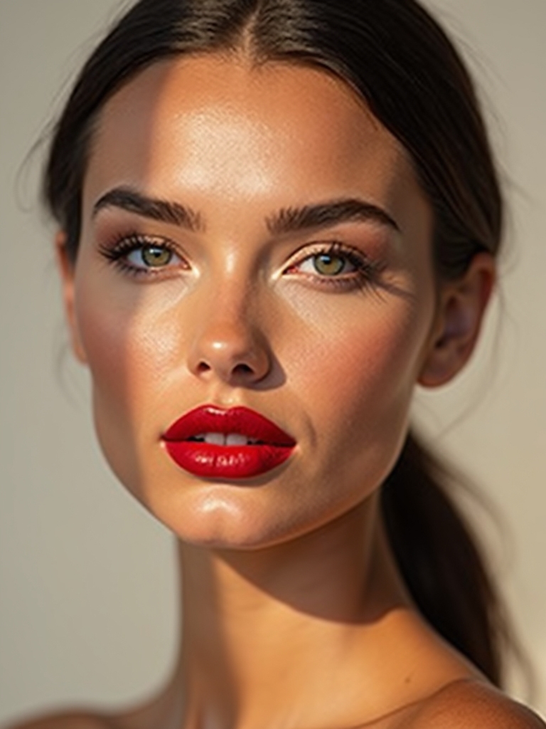 brick red lips bronzy glow
