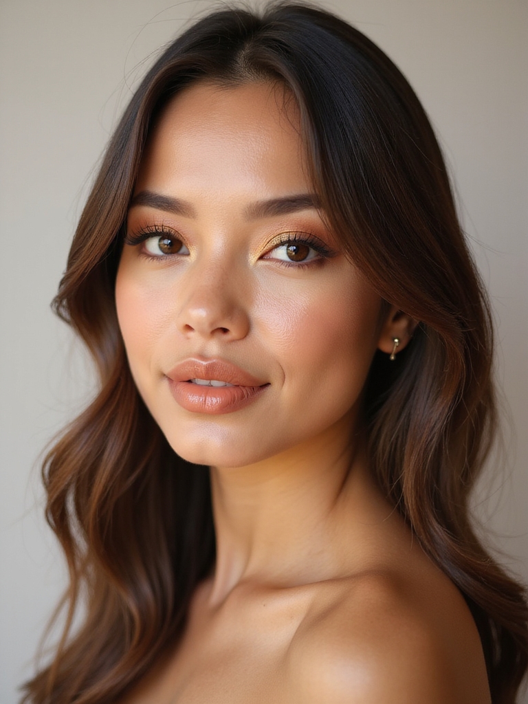 bronzed glow with peachy lips