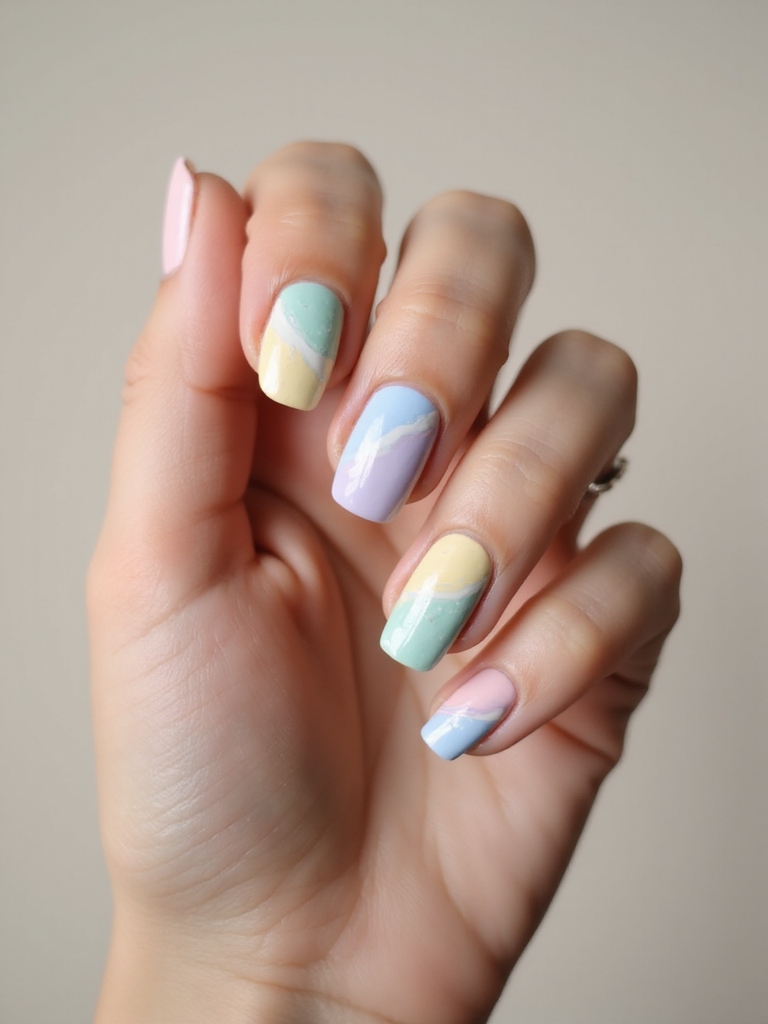buttery pastel swirled manicure