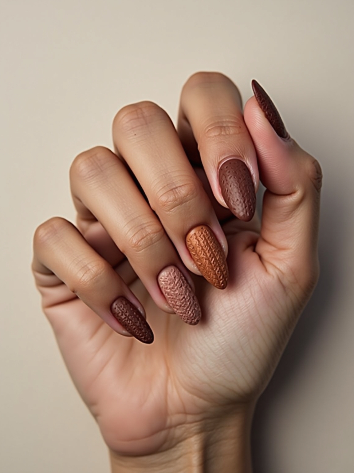 cable knit satin brown manicure