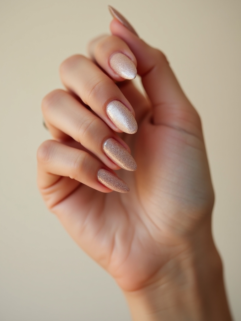 champagne shimmer almond nails
